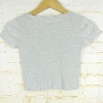 Brandy Melville  Ribbed Crop Top Womens One Size Gray Lettuce Hem Short Sleeve Photo 6