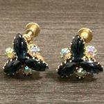 Vintage Aurora Borealis & Blue Stone Screw Back Earrings Photo 0