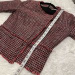 White House | Black Market WHBM Tweed Zip Blazer in Red Black Plaid Size 4 Photo 3