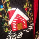 Christmas Cabins at Night Size XL Tacky Ugly Holiday Zip Cardigan Sweater Pom Photo 1