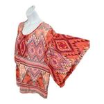 kim rogers  Women Sheer Peasant Top Blouse Plus Size 2X Orange Multicolor Print Photo 3