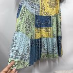 True Craft  Multicolor Patchwork Mini Dress tunic L v-neck flowy flutter sleeve Photo 10