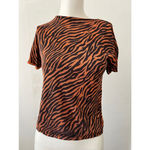 Vintage orange black fitted stretch zebra print short sleeve single stitch top Size M Photo 3