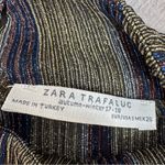 ZARA  Metallic Striped Crinkle Mock Neck Blouse Gold Multi Small Photo 8