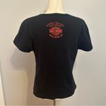 Vintage Harley Davidson 100% Cotton Black Sequin Baby Tee Size XL Orange Photo 2