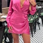 ZARA Valentine’s satin effect pink long sleeve wrap mini dress Photo 0