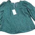 A New Day  Women's Green Printed Bishop Long Sleeve Shirt - Size XS - NWT Photo 0