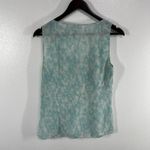 Halogen  100% Silk Ruffle Blouse Womens M Sleeveless Aqua Blue Abstract Print Top Photo 2