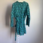 ZARA  Women's Blue Green Print Long Sleeve‎ Mini Dress with Belt Photo 5