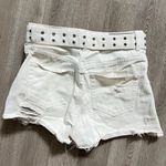 The Kooples The Koople Women Ripped White Denim Shorts Size 30 High Waist With Belt Photo 7