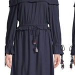 Rebecca Minkoff  Dress Womens Small Blue Isla Off Shoulder Tassel Boho Festival‎ Photo 0