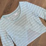 Cooperative  Open Back Scalloped Aqua Light Blue striped bow white top Si… Photo 9