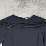 Etcetera Dress Women 0 Navy Blue Open Knit Trim Office Preppy Neutral Minimalist Photo 4