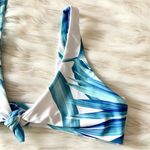 Vaya Island White Green Blue Palm Leaf Tank Style Front Tie Bikini Top Sz M Photo 83