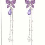 Earrings Sparkling Purple Butterfly + Tassel Photo 3