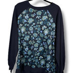 Jason Wu  1X Floral Print Navy‎ Blue Long Sleeve Crewneck Pullover Top Photo 0