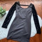 Grey Long Sleeve Deep V Polka Dot Bodycon Dress Gray Size M Photo 0