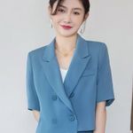 J.ING Jing Lightweight Short Sleeve Blazer Jacket Top Shoulder Pads Size S NWT Blue Photo 4