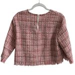 ZARA  Womens Tweed Fringe Cropped Top Pink White Size Large Photo 3
