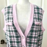 ZARA NWOT  Plaid Knit Vest with Pearl Buttons in Pink / Green Women's M Photo 4
