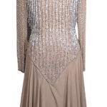 Oleg Cassini 80s 90s Vintage  Couture Formal Beaded Crêpe Dress Beige Size 6 Photo 0