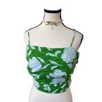 KATE SPADE NY FOR TARGET GREEN FLORAL RUCHED TIE LINEN BLEND TOP MEDIUM NWT. Photo 4