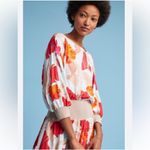 Maeve Anthropologie Dress Gemma Midi 3/4 Sleeve Floral Blue ,Orange ,Red Size M Photo 4