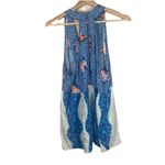 Free People Dream Darlin' Sleeveless Blue Floral Print Tank Top L Boho V-Neck Photo 8