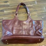 Tory Burch Bombe Large Logo Leather Tote Espresso Brown Chocolate Mocha Vintage Photo 3