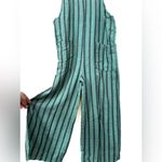 Made in Italy, overalls, cropped length, ties at shoulder, green with stripes Size M Photo 2