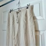 Sag Harbor Women’s  Beige Wide-Leg Pants Linen Blend with Embroidered Hem size M Photo 4