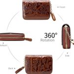 Genuine Leather Credit Card Holder for Women Designer Floral Card Case Wallet with Tassel(20095 Brown) Photo 2