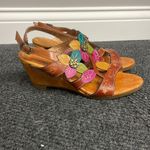 Spring Step L’Artiste couture floral hand painted Leather wedge sandals Size 38 Orange Photo 1