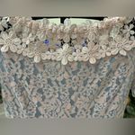 Elegant Floral Lace Dress with Sheer Hem and Flower Appliqué Details Pink Size L Photo 2