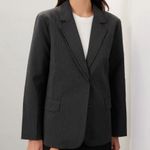 Moon River Jacket Womens Large Grey Pin Striped Double Layer Twill Button Blazer Photo 0