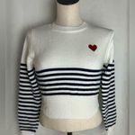 Fashion Women’s Striped Heart Embroidered
Crew Neck Long Sleeve sweater NWT S White Photo 0