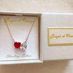 Sterling Silver 925 rose gold chain red & white diamond 19” necklace Photo 0