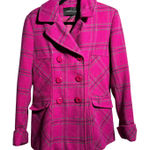 VTG Y2K Fuschia Double Breasted Plaid Peacoat Womens M Wool Blend Coat Moda Intl Pink Size M Photo 0