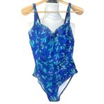 Ekouaer  Swimsuit One Piece Ruched Spaghetti Strap Blue Green Size Large Photo 1