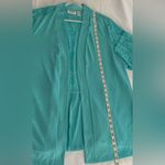 DENIM & CO Plus Size 2X Cardigan Top Aqua Blue 3/4 Sleeves Stretch Knit Lace Photo 2