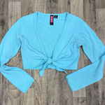 Vintage Y2K blue knit tie front long sleeve crop sweater top Photo 0