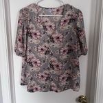 Womens Gray pink casual business vacation Floral Button Up blouse size Large Photo 0