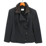 Akris Punto Fur Collar Charcoal Gray Black Zip Front Jacket 14 Photo 0