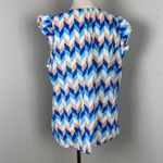 Roberta Roller Rabbit Women's Chevron Blue Top Blouse Fluter Sleeve Size M Photo 3