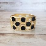 Vintage Hinged Bracelet Chunky Statement Gold & Black Checkered Pattern Photo 0