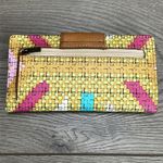 Fossil NWOT Long Bifold Wallet Weave Design Yellow Brown Photo 2