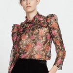 Sandro  Silk Metallic Floral Amina Chiffon Blouse Small Photo 0
