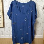 Lucky Brand Blue Embroidered Short Sleeve T-Shirt - Size - 2X Photo 0