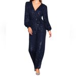 Skies Are Blue Long Sleeve V-Neck Sequin Navy Blue Jumpsuit Small Glam Event Photo 2