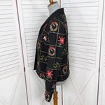 MAK New York Christmas Embroidered Open Front Blazer Jacket Black Multi 8 Photo 1